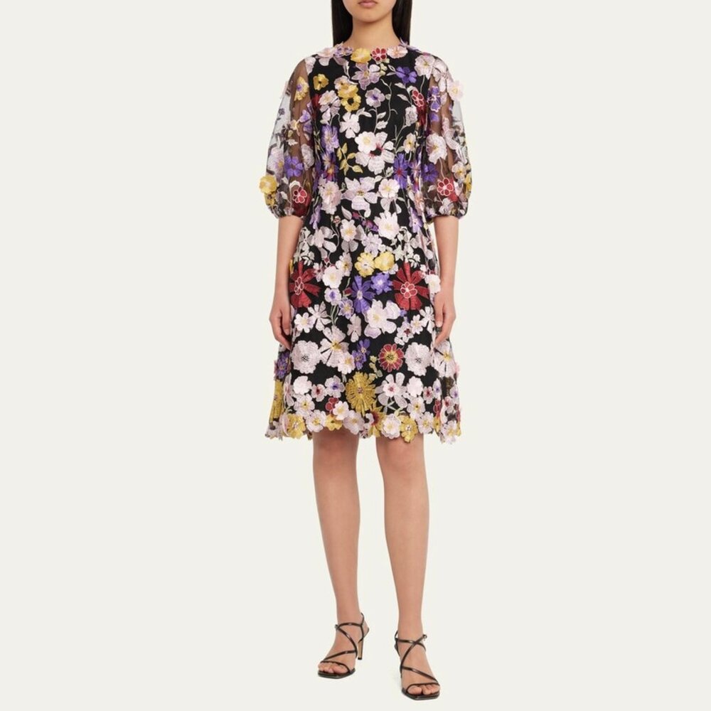 Rickie Freeman For Teri Jon Floral-Embroidered  Midi Dress, size 10